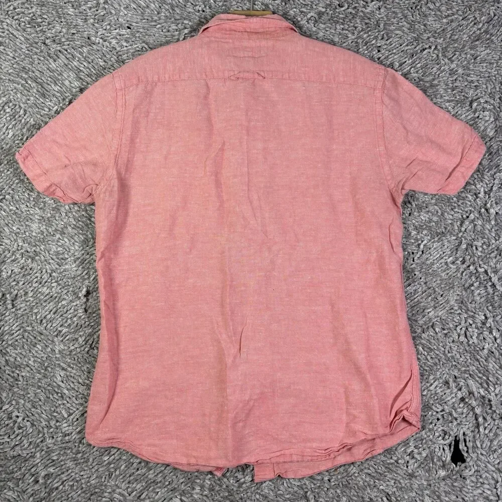 Banana Republic Linen Shirt Mens Medium Slim Fit Pink Short Sleeve Beach Summer